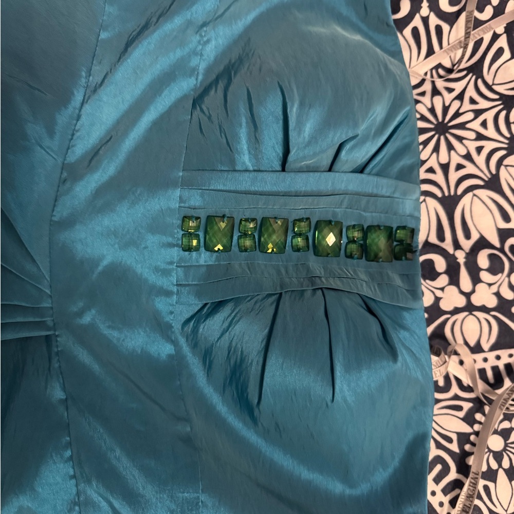 Mikael Aghal Teal Satin Dress